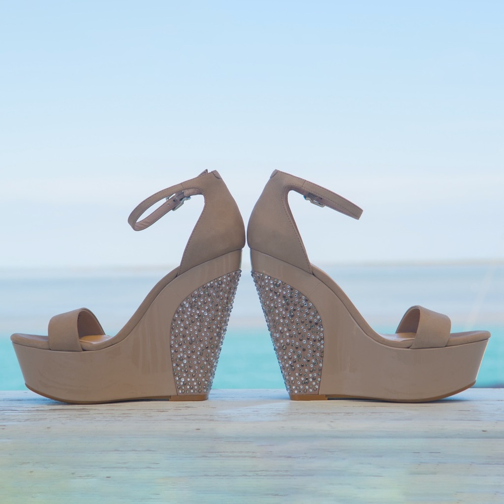 Elegant Nude Rhinestone Wedges